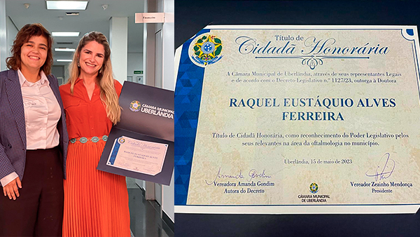 Dra. Raquel Eustáquio recebe o Título de Cidadã Honorária de Uberlândia pelas mãos da vereadora Amanda Gondim