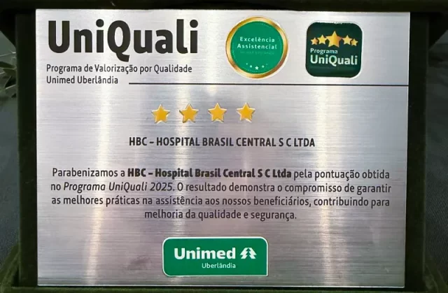 Placa Selo Excelência Assistencial Uniquali Unimed Uberlândia